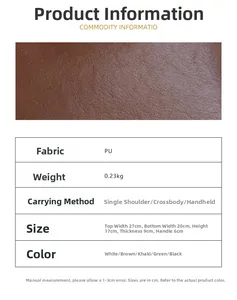 Detailed chart showing PU material, 0.23kg weight, and dimensions of this tote bag