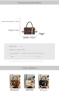 Detailed size specifications for women's crossbody bag with strap and color options