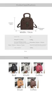 Gothic PU handbag with metal cross emblem and adjustable strap details in five colors