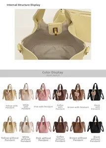 Détail de la doublure intérieure grise et du fermoir en métal du sac seau chic