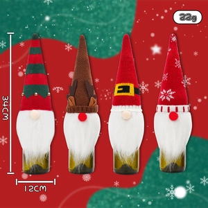 Set of 4 Christmas gnome wine bottle covers with gnome beard and festive patterns