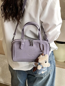 Purple fashion boston bag with teddy charm and adjustable strap for women casual wear
