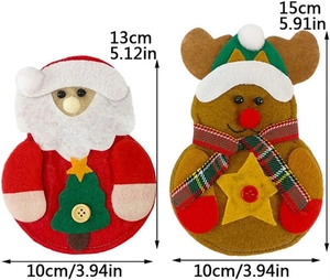 Detailed size view of felt Santa and Reindeer Christmas cutlery holders for table decor