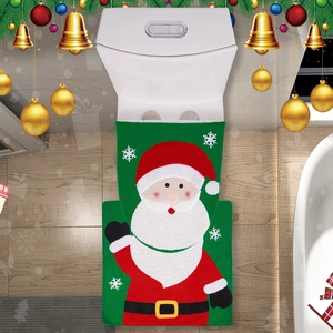 Christmas toilet seat cover and U-shaped rug set with Santa Claus and snowflake design