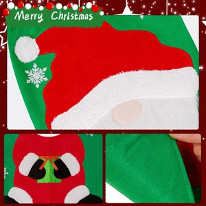 Christmas stocking with plush 3D Santa and snowflake embroidery on festive red background