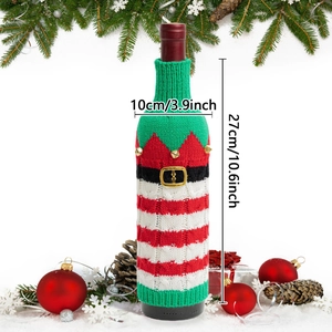 Detail of Christmas elf wine bottle cover with bell, belt and sizing dimensions