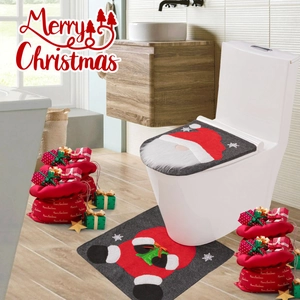 Christmas Toilet Seat Cover And Rug Set Felt Gnome Santa Bathroom Rug Mat Festive Home Decor For Holiday Party Celebration