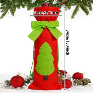 Christmas wine bottle bag with dimensions 34x12cm featuring a green bow and tree