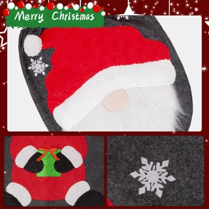 Gnome Christmas felt gift bag featuring red hat and white snowflake embroidery details