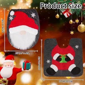 Christmas toilet seat cover and U-shaped mat set with gnome design and dimensions