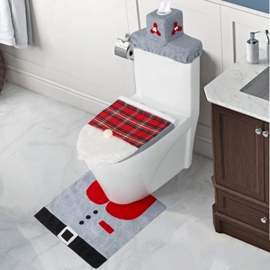 Ensemble 3 pièces de Noël pour toilettes avec gnome à carreaux rouges et fausse fourrure