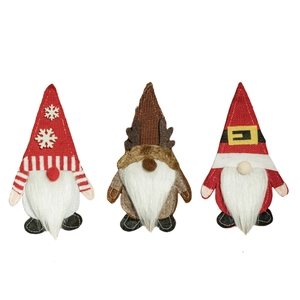 Ensemble de trois pendentifs nains de Noël tricotés avec motifs Père Noël et renne
