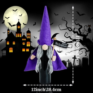 Purple wizard wine bottle cover with hat and beard for Halloween party decoration