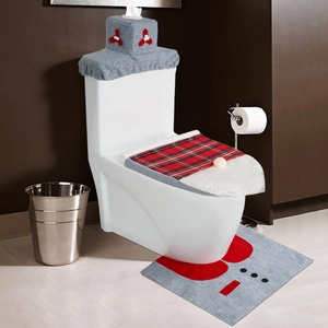Décoration de Salle de Bain de Noël en Polyester Housse de Couvercle de Toilette Et Housse de Réservoir Et Tapis Écossais Père Noël