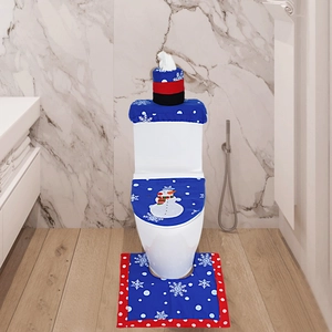 Detailed view of the snowman themed three-piece bathroom set with soft plush texture