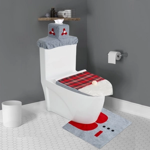 Ensemble de salle de bain de Noël 3 pièces avec housse de toilette à carreaux rouges