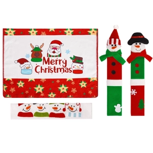 3-piece Christmas handle covers and mat set with Santa and snowman cartoon theme