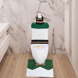 Three-piece snowman Christmas bathroom set with toilet cover, rug and tank lid decor