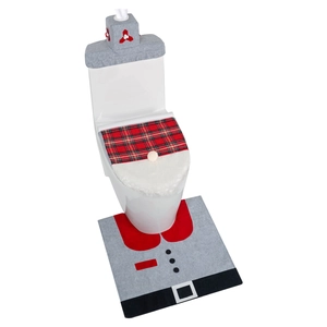 Ensemble WC de Noël 3 pièces avec housses à carreaux rouges et tapis de sol style costume