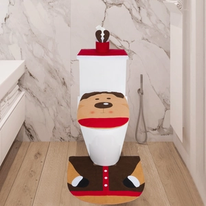 Three-piece Christmas reindeer toilet cover set with rug and tissue box holder
