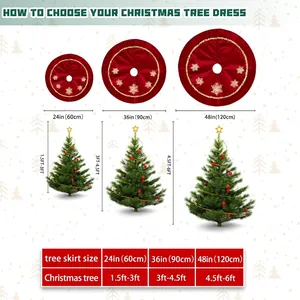 Red velvet Christmas tree skirt with gold snowflake embroidery and sequins size guide