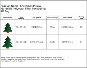 Size and weight specifications for forest green Christmas tree shaped pillows