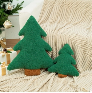 Christmas tree shaped sherpa pillow set in forest green and brown for home decor