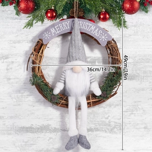 Christmas gnome wreath with Merry Christmas banner and 36cm size dimensions