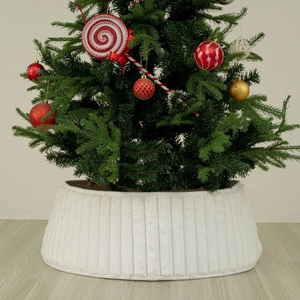 Weißer Kunstpelz Weihnachtsbaum-Kragen Vertikaler Streifen Plüsch Weihnachtsbaum-Rock Basis Für Feiertags-Heimdekor