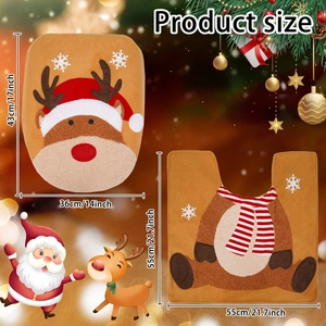 2-Piece Christmas moose bathroom rug set including toilet lid cover and U-shaped bath mat