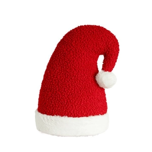 Classic red Christmas hat in soft sherpa fleece with a white pompom and plush trim