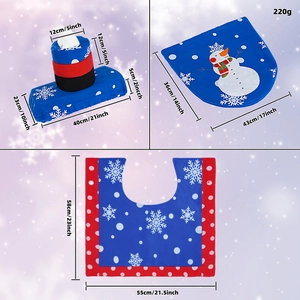Detailed size chart for Christmas bathroom set showing toilet cover and floor mat dimensions