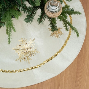 White Christmas Tree Skirt Gold Sequin Snowflake Velvet Tree Dress For Xmas Holiday Party Home Decoration