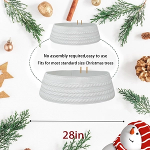 White 28-inch knitted Christmas tree collar with cable textured design for holiday decor
