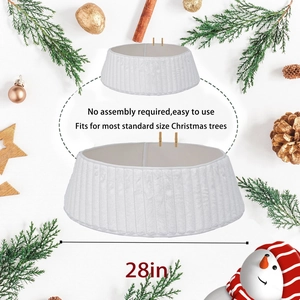 Weißer Weihnachtsbaumkragen aus Kunstfell mit vertikalen Streifen für 28-Zoll-Bäume