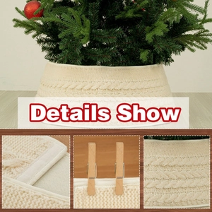 Detailed cable knit texture and wooden toggle closure on cream white tree collar