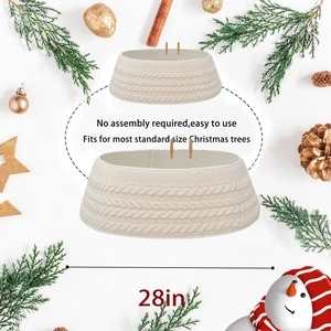 White cable knit Christmas tree collar 28 inch diameter with festive holiday decorations