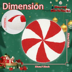 Plush Christmas candy pillow with red and white spiral stripes in 33cm diameter