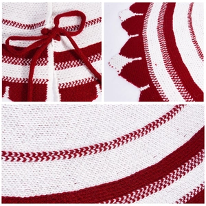 28 inch red and white striped knitted Christmas tree skirt with decorative bow ties