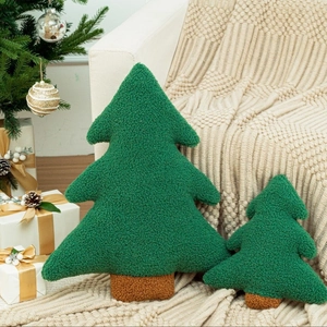 Christmas Tree Shape Decorative Throw Pillow Sherpa Fleece Cushion Forest Green Soft Plush Home Decor Holiday Gift