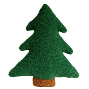 Minimalist green plush Christmas tree pillow in soft textured teddy fleece fabric