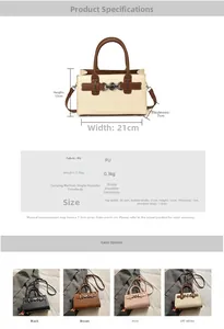 Detailed size chart and specifications for the PU leather crossbody bag with heart buckle
