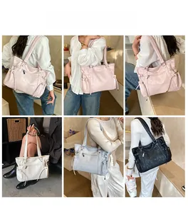 Collage of large tote bags in various colors showing model style and fit for daily commute