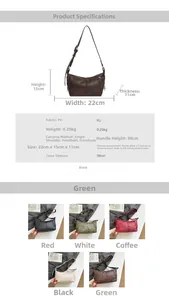 Detailed view of PU leather bag size specs, matte texture, and star zipper hardware