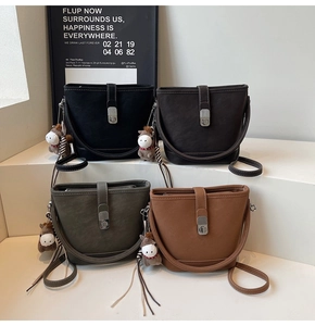 French style bucket bags in four colors with matte leather and metal turn-lock closure