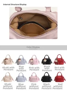 Detailed interior view and color selection of soft leather Boston bags for women