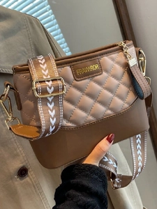 Damen Umhängetasche Rautenmuster Gesteppt Mode Farbblock Eimertasche Breiter Schultergurt Metropolitan Stil PU Leder Handtasche