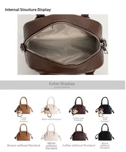 Internal view of litchi leather bag showing gray lining and multi-color options display