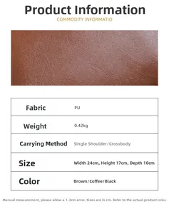 Detailed specs of the brown litchi pattern PU leather crossbody bag with dimensions