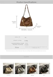 Detailed dimensions and specifications of this quilted PU leather shoulder bag